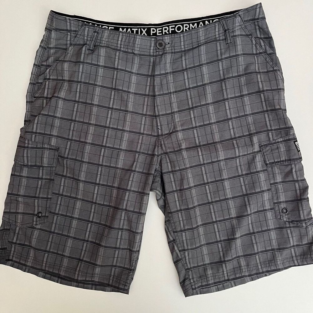 Matix Performance Mens Plaid Grey Board Shorts, Mens Matix‎ Grey Swim Wear C17